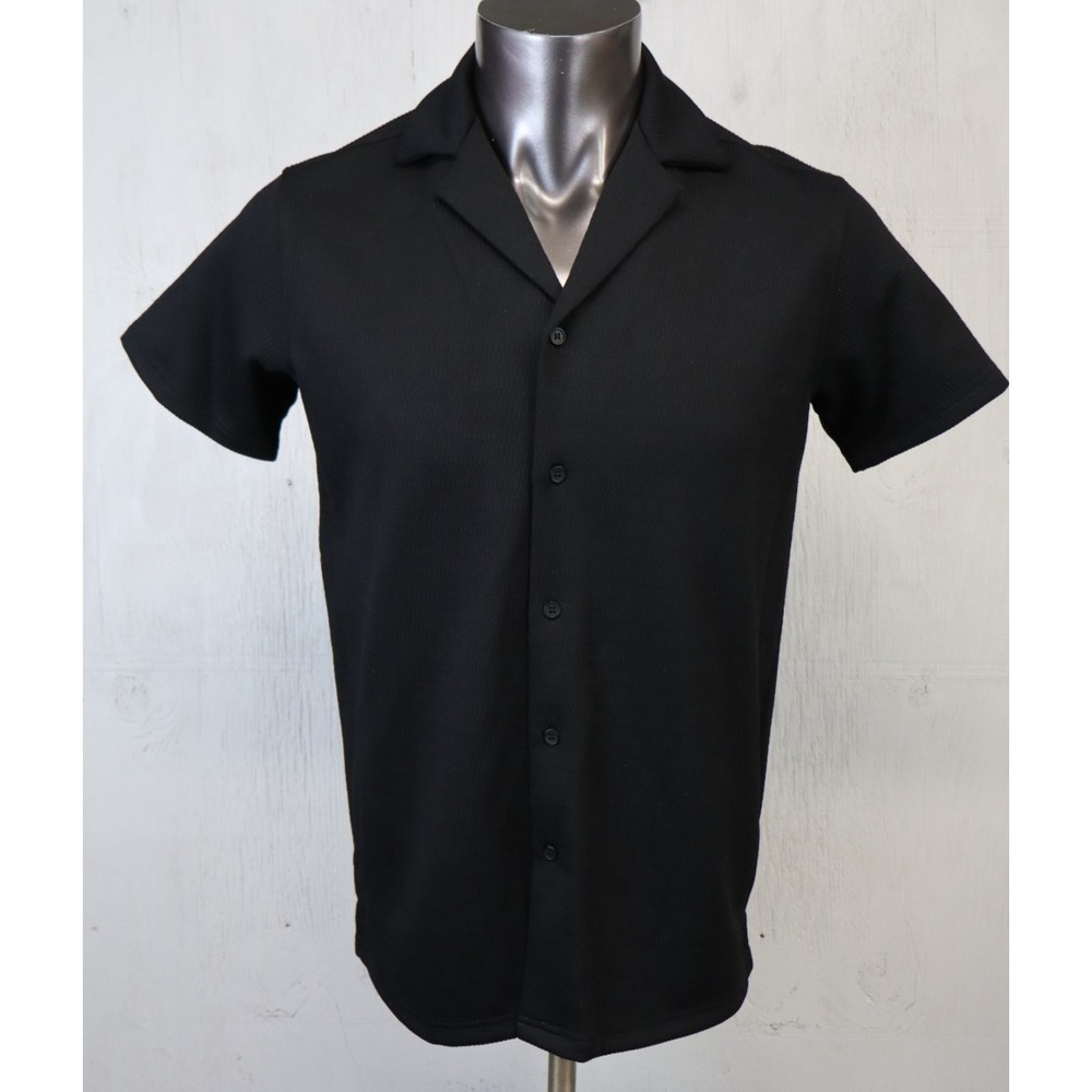 Amongst Others NYC Mens S Button Shirt Black Short‎ Sleeve Textured Seersucker